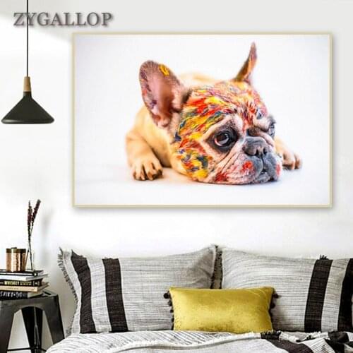 Colored Dog Pictures Print Canvas Painting Cute Bulldog Art Posters and Prints Modern Wall Pictures for Living Room Home Decor