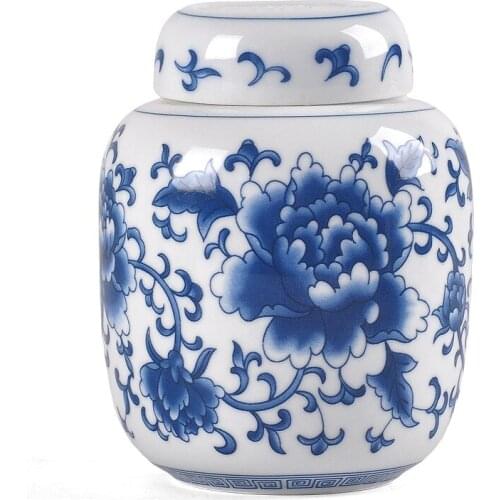 Ceramic Tea Caddy Household Blue and White Porcelain Small Tea Caddy Kitchen Condiment Storage Tank Home Desktop Decoration