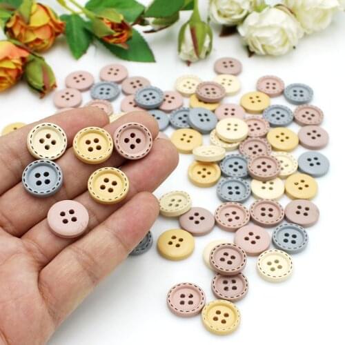 50pcs Mixed 15mm Wooden Round Buttons For Clothing Needlework Scrapbooking Wood Decorative buttons for Crafts Diy Accessories