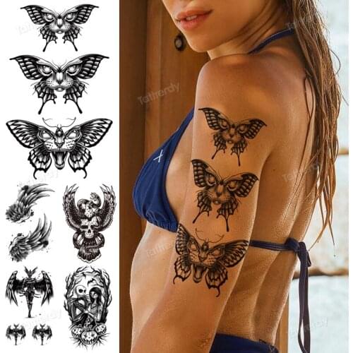 Butterfly wings arm sleeve temporary tattoo for women men body art tatoo fake waterprof black skull japanese girl tattoos decal
