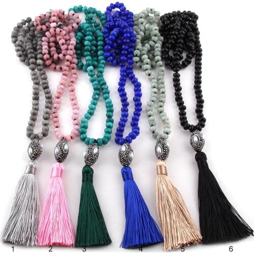 MOODPC Fashion Bohemian Tribal Jewelry Abacus Stones Oval Pearl Crystal Link Tassel Necklaces