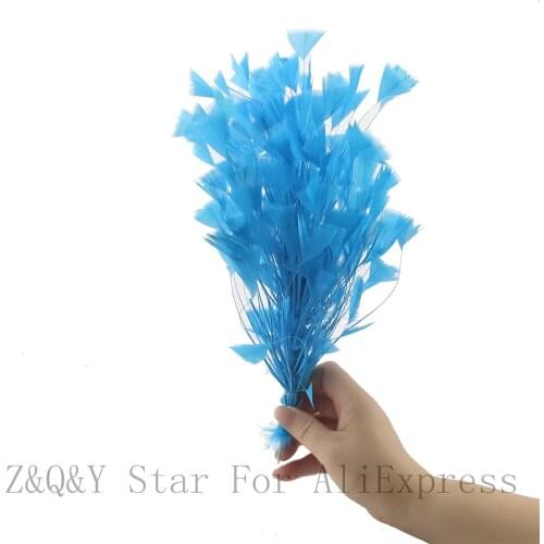 Natural turkey tearing flat wool dyed lake blue made into 30-35CM wire flower DIY craft performance costume feather