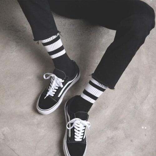 Women Men Socks Black White Color Fashion Style Simple Striped Sports Socks Medium Length Casual Socks