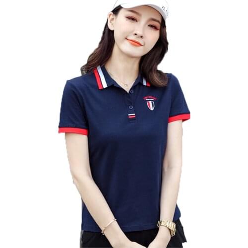 New Women Girl Summer Shirt Tops Tees Turn Down Collar Short Sleeve Cotton Tees Female Tops Mujer Embroidery Sports Shirts