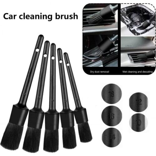 New 5PCS/Set Natural Boar Hair Detail Car Cleaning Brush Set Multipurpose Auto Washing Car Interior Dust Detailing Clean Brush