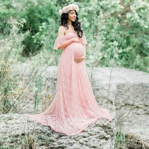 New Fashion Lace Evening Dress Pregnant Clothes Dresses For Maternity Women Short sleeve Maternity Photography Props dress