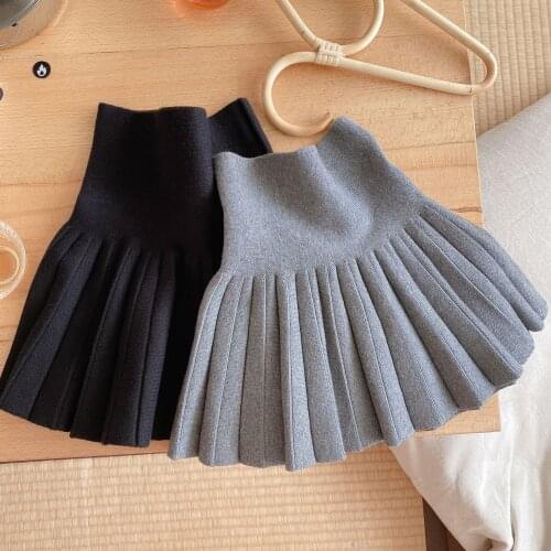 Autumn Winter 2020 Baby Girls Skirt Knitted Pleated Skirt Korean Style High Waist Stacked Ruched Toddler Kids 2 to 8 yrs