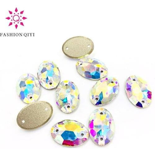 Oval Hand-sewn rhinestones High quality Flat bottom double hole AB color sew on rhinestones DIY Clothing & Accessories