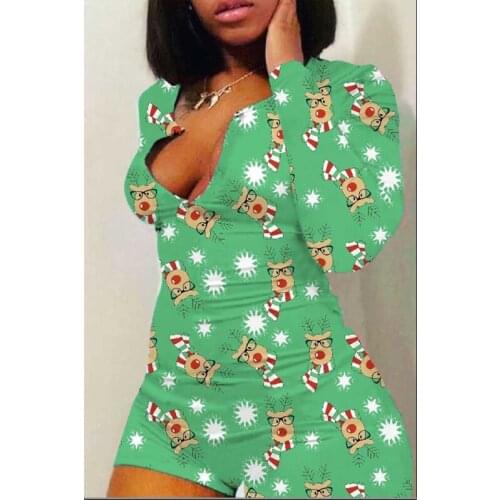 Sexy Women Long Sleeve Nightwear Shorts Jumpsuit Sleepwear Tracksuit Pajama Xmas Wear For Adults Women