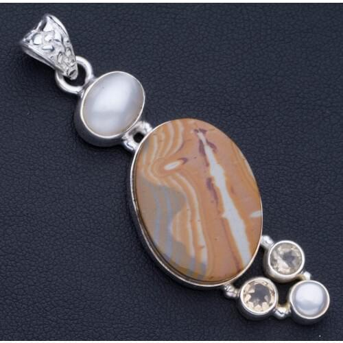 Picture Jasper,River Pearl,Smoky Quartz and River Pearl 925 Sterling Silver Pendant 2 1/2" P0706