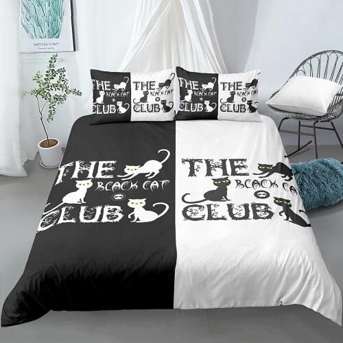Black and White Bedding Black Cat Bedding Set Duvet Cover with 1/2 Pillow case Home Textile Animal Duvet Cover Set