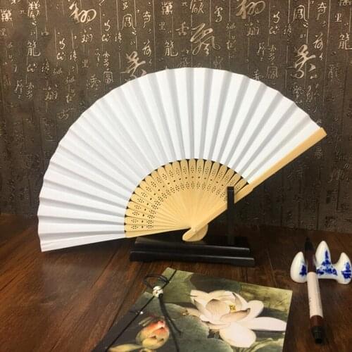 Promotion! 50 pcs/lot White Folding Elegant Paper Hand Fan Wedding Party Favors 21cm(white)