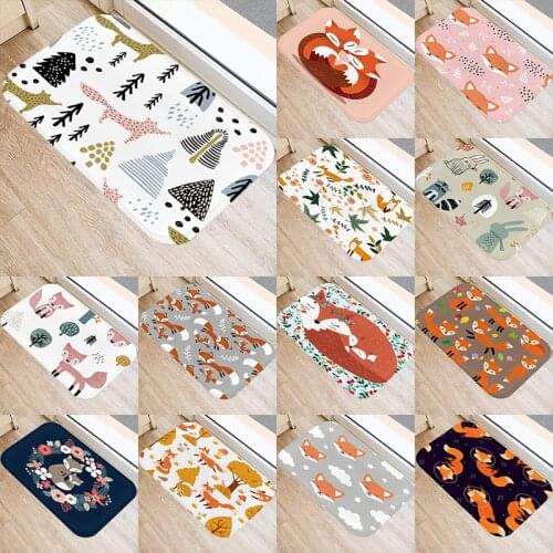 Fox Pattern 40*60cm Kitchen Entrance Door Mat Coral Velvet Carpet Rubber Indoor Floor Mats Doormat Anti-Slip Rug 48054