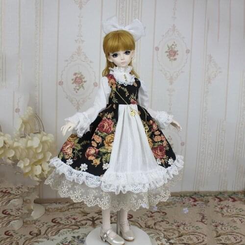 1/6 1/4 1/3 Scale BJD Clothes Retro Rose Print Palace Vintage Lolita Dress Set For BJD SD OB27 Girl Doll Accessories