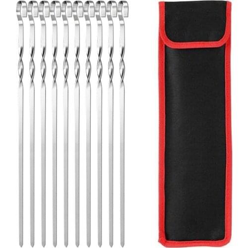 Skewers for Barbecue Reusable Grill Stainless Steel Skewers Shish Kebab BBQ Camping Flat Forks Gadgets Kitchen Accessories Tools