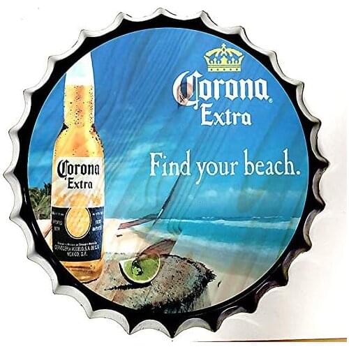 Modern Tin Sign Bottle Cap Beer Extra Lager Find Your Beach Vintage Metal Tin Sign Wall Decor for Bar/Cafe/Home Kitchen