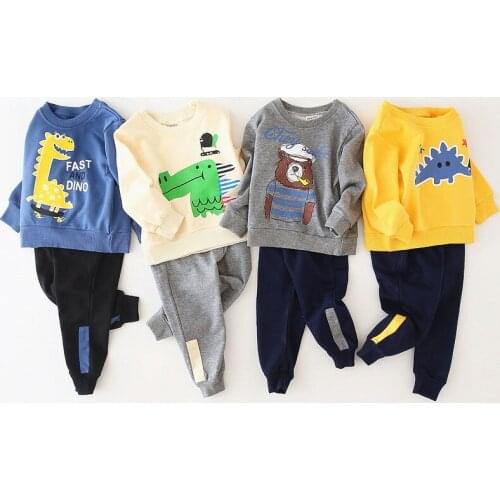 Baby Boy Sweatshirts Sets Kids Cartoon Dinosaur Sports Tops Toddler Girls Animal Cotton Clothes Children Sweatpants for 2 4 6 Y