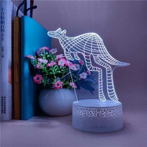 3D Illusion Picture Lamp LED Nightlight Kids Kangaroo Night Light Animal Child Room Decor Cool Birthday Gift Smart Phone Control