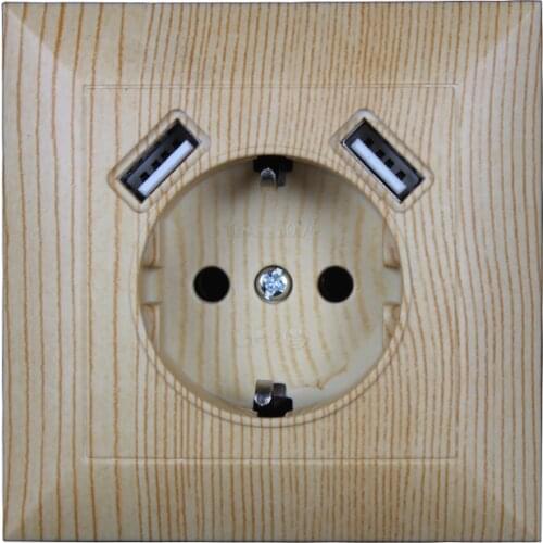 USB Wall Socket Free shipping Double USB Port 5V 2A usb wall outlet high quality usb outlet WOOD color V2-01M