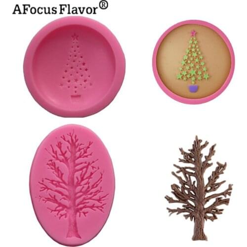 Withered branches tree&stars Christmas tree fondant cake Cupcake clay Silicone Mold Xmas wedding gift Gumpaste Candy