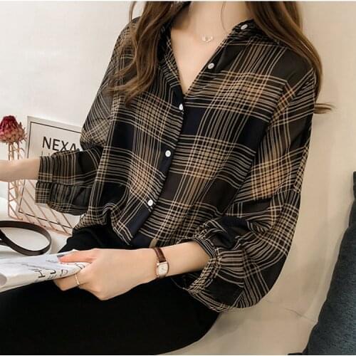 Brand New Plus Size Women Blouses Long Sleeve Button Plaid Ladies Shirts Baggy Loose Cool Design Blouse New Tops M-4XL
