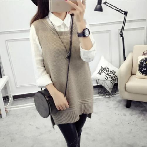 Woman Vest Weaters Knitted Waistcoats Loose O-collar Mid-long Sleeveless Wool Coat Colete Feminino Autumn