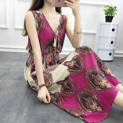 Floral Beach Dresses 2020 Boho Chic Dress Summer Holiday Sundress Vintage V-Neck Long Bohemian Dress For Women Vestidos DD2497