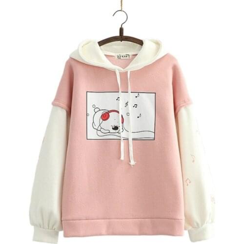 Winter Fleece Women Hoodies Hooded Sweatshirts Sudaderas Mujer 2020 Cartoon Cat Printed Long Sleeve Pullover Tracksuits