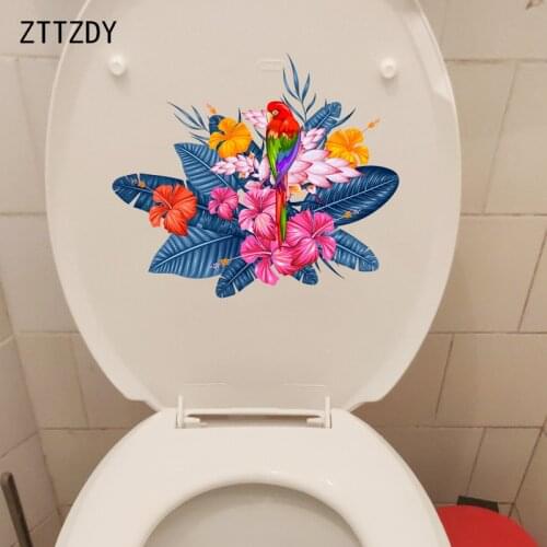 ZTTZDY 25×21.5CM Colorful Tropical Plants Toilet Stickers WC Accessories Cute Parrot Room Wall Decor T2-1154