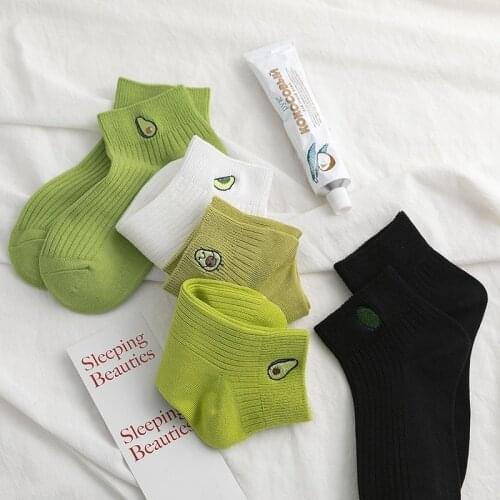 1 pair of womens solid avocado embroidery socks Hugh avocado fruit fashion socks kawaii socks