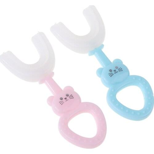 1pc Pink/ Blue Baby toothbrush childrens teeth oral care cleaning brush convenient and simple silicone baby toothbrush