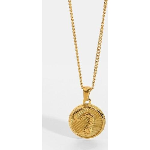 18K Gold Plated 316L Stainless Steel Serpent Coin Pendant Medallion Necklace For Women Stackable Snake Choker Jewelry