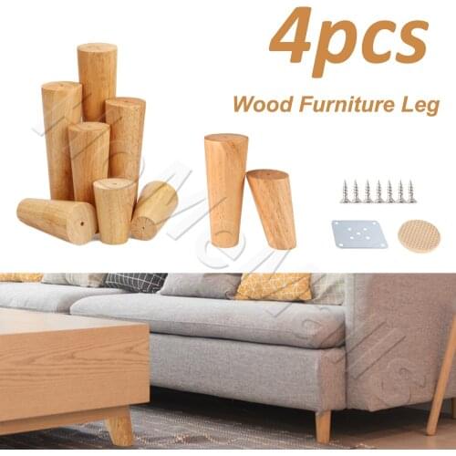 4pcs Wood Furniture Leg Oblique Straight Feet with Stainless Steel Plate Mount Accessories Sofa Bed Table Cabinets Wooden Legs