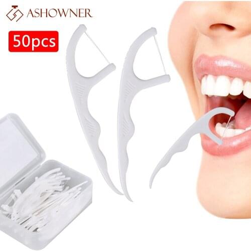 50pcs Portable Disposable Dental Teeth Floss for adult Dental Cleaning Tooth Stick Teeth Clean Tooth Oral Care Toothpick Tool