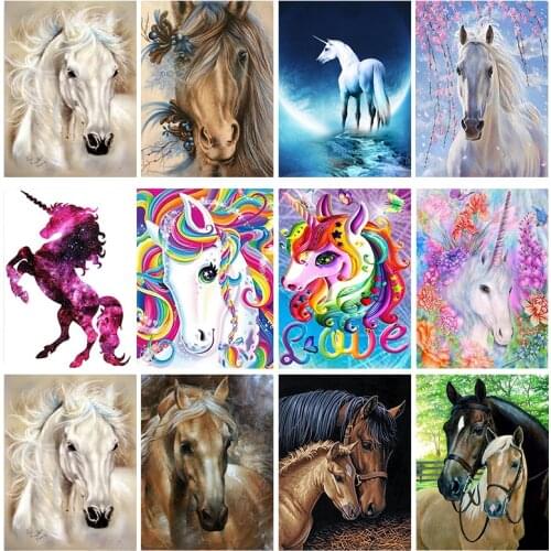 Diamond Painting Full Round Diamond "animal horse scenery" Pattern Embroidery Cross Stitch 5D Rhinestone Painting