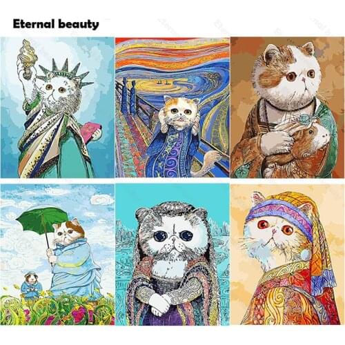 Diamond Painting Cat Diy Square Round Drill Full Diamond Embroidery Cross Stitch Kits Creative Cats Wear Clothes Diamond Mosaic