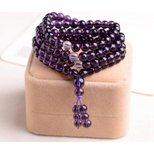 Crystal Beads Bracelet Amethyst 108 Prayer Necklace 6mm Mala Buddhist Buddha Meditation Gifts