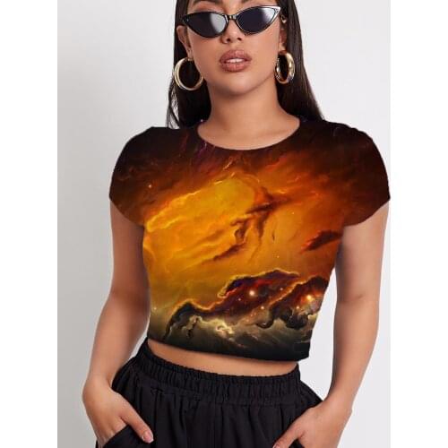 3d Tshirt Galaxy T shirt Women Nebula Funny T shirts Universe Shirt Print Space Navel Bare Womens Clothing Hip Hop Printed Slim