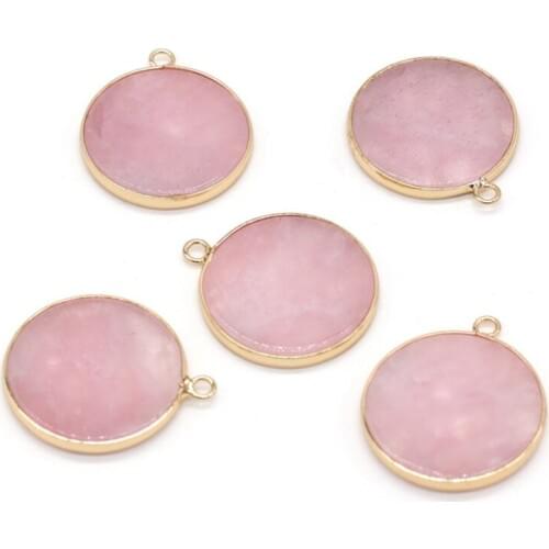 FYJS Unique Light Yellow Gold Color Round Natural Rose Pink Quartz Pendant for Gift Inspiration Jewelry