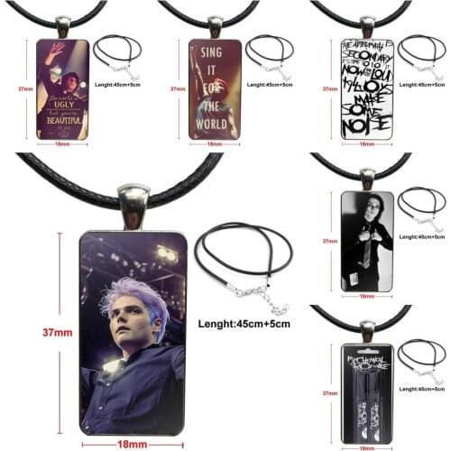 2019 Gerard Way My Chemical Romance Mcr For Women Kids Glass Cabochon Pendant Necklace Rectangle Fashion Necklace