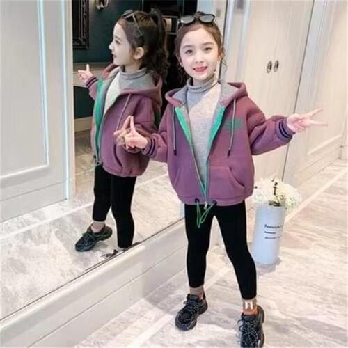 Girls Babys Coat Jacket Outwear 2021 Purple Thicken Winter Plus Velvet Warm Cotton Fleece High Quality Childrens Clothing