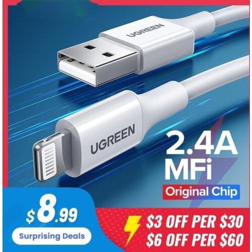Ugreen MFi USB Cable For iPhone 12 Mini 2.4A Fast Charging USB Charger Data Cable For iPhone 12 Pro Max 11 XR 8 USB Charge Cord