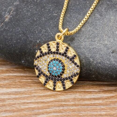 Fashion Copper CZ Necklace Round Evil Eye Crystal Gold Color Choker Necklace Statement Pendant Gift For Women Jewelry Gifts