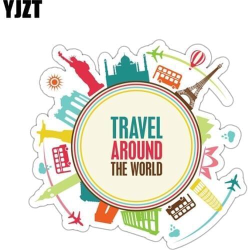 YJZT 13.9CM*13.4CM Travel Around The World Tourist PVC Motorcycle Car Sticker 11-00391