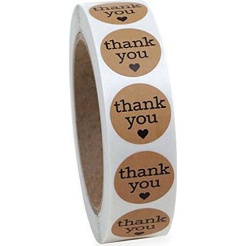 500PC/Roll Thank You Stickers Kraft Mini DIY with Heart Round Gift Lables Party Favours