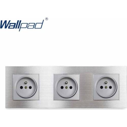 3 EU Socket French Standard Wallpad Luxury Wall Outlet Grey Aluminum Alloy Panel 258*86mm Wall Power Outlet Schuko