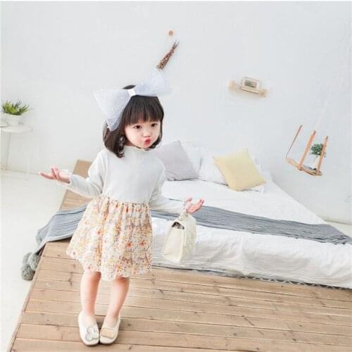 2020 New Kids Dresses For Girls Korean Fashion Printing Splice Princess Dress Spring Long Sleeves Girl Dress Tollder Clothing