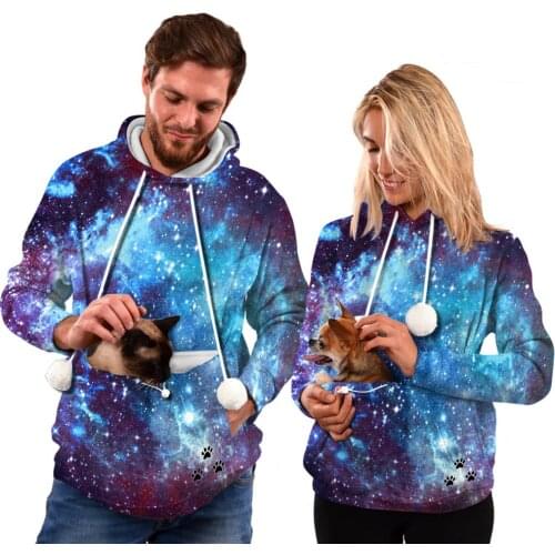 QNPQYX New women 3D Star Print hoodies Pet Zipper Pocket Decorative hooded Sweatshirts Cat Dog Sleeping streetwear hoodies men