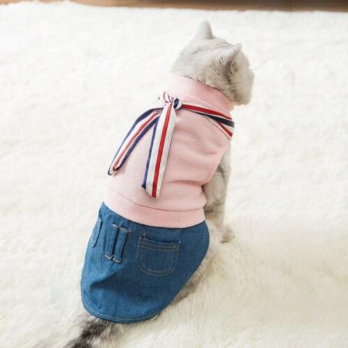 Cat Clothes Scarf Denim Two Feet Apparel British Shorthair Blue Cat Spring and Autumn Clothing Thin Sweater Skirt Pet Cat