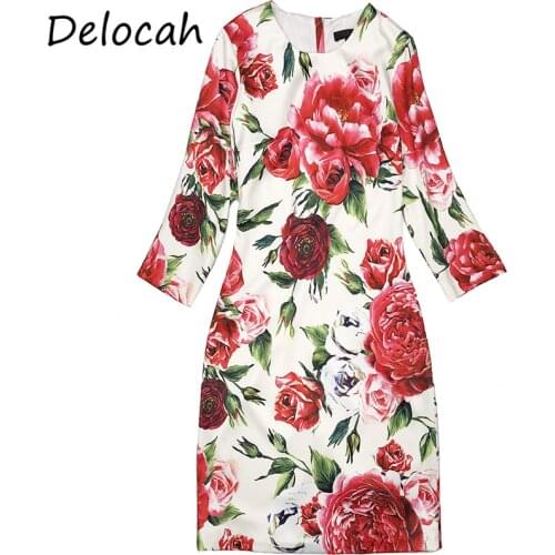 Delocah Women Summer Fashion Designer Party Mini Dress Floral Print 3/4 Sleeve Elegant Bodycon Ladies A-Line Dresses vestidos